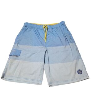 Banana Boat Mens Blue‎ Striped Swim Shorts with Yellow Drawstring Size XXL Beach